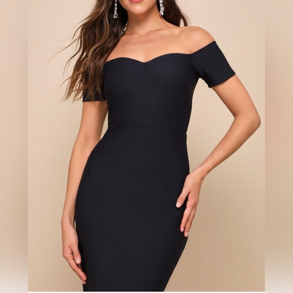 Lulu: How Much I Care Midnight Blue Off-the-Shoulder Midi Dress Size S. - Picture 4 of 9